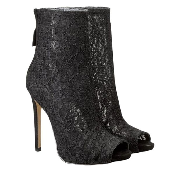 Guess Black Women's Lace Peep-Toe Ankle Booties Sz 9M - Picture 2 of 8